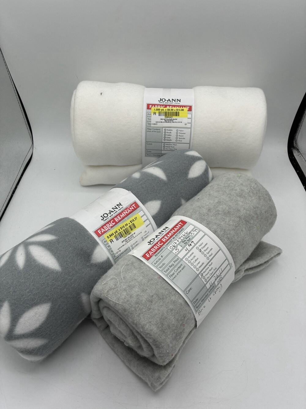 Fleece Fabric Lot White Solid Gray Geo Burst Blizzard JOANN Tagged Remnants
